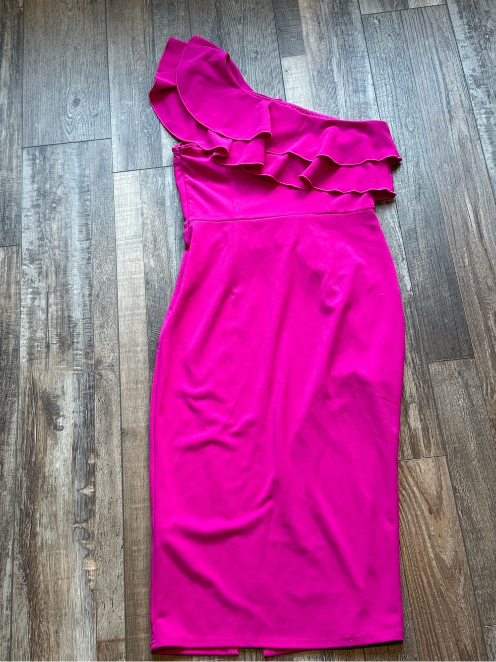 Grace Karin One-Shoulder Ruffle Sheath Dress in Hot Pink - Picture 5 of 5